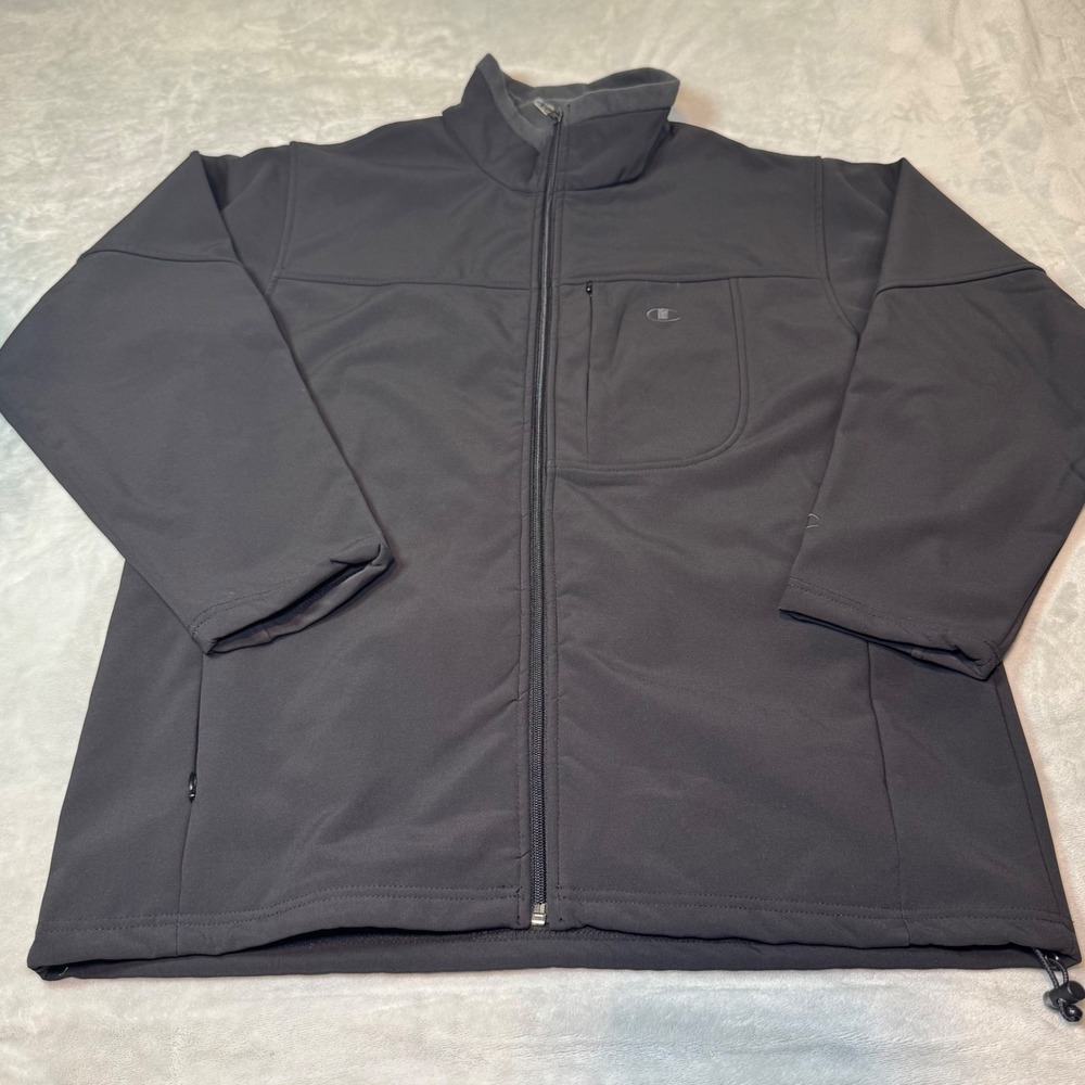 Champion Vintage Men's Black Full Zip Softshell Jacket Lightweight‎ Size Medium